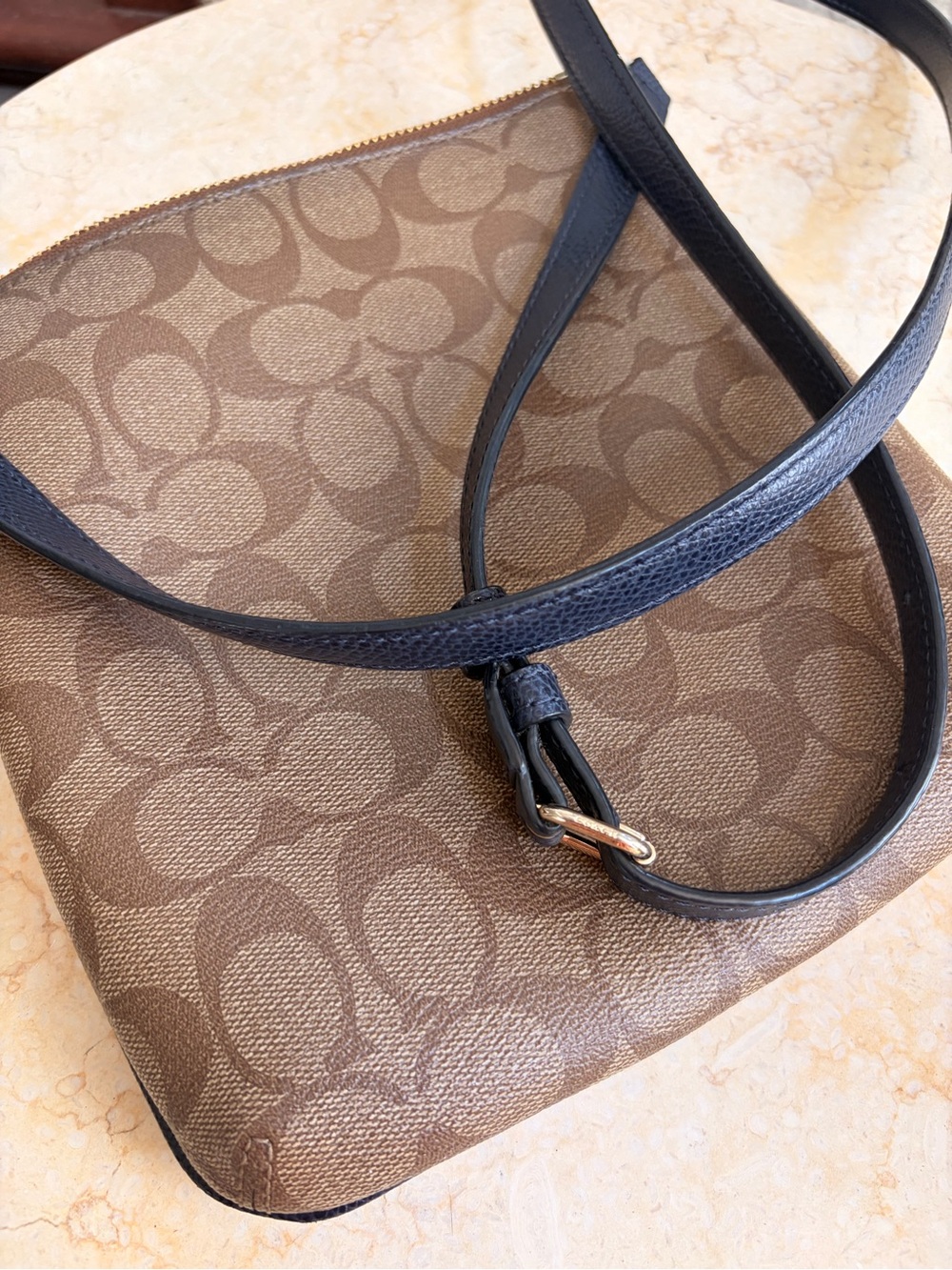 COACH Brown Signature Canvas Crossbody with NAVY Center Stripe - Picture 12 of 12